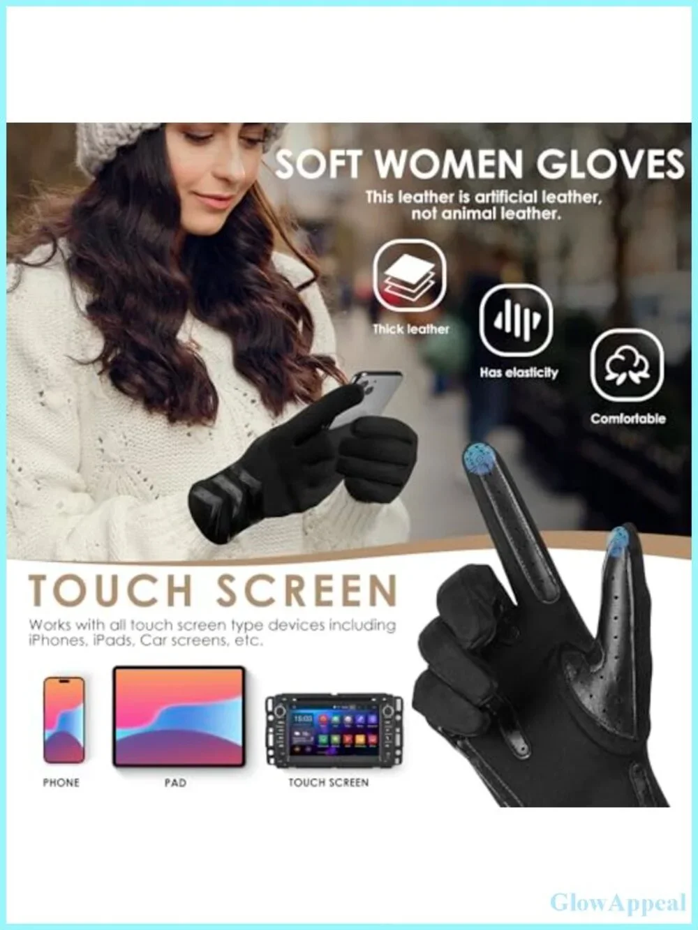 Touchscreen Winter Gloves for Women, Fleece Lined Spandex Chevron, Anti-Slip